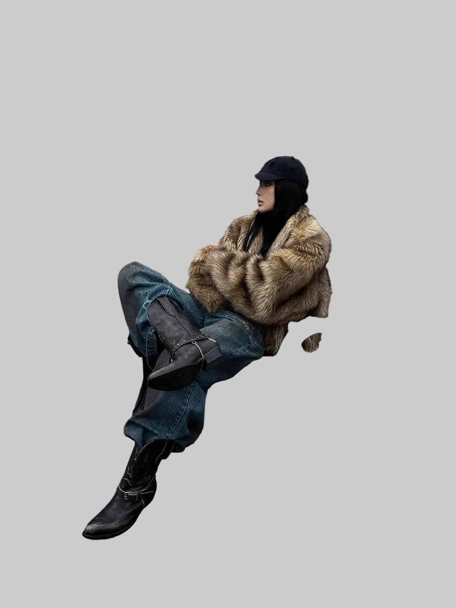 Women's Faux Fur Hooded Jacket with Toggle Closures