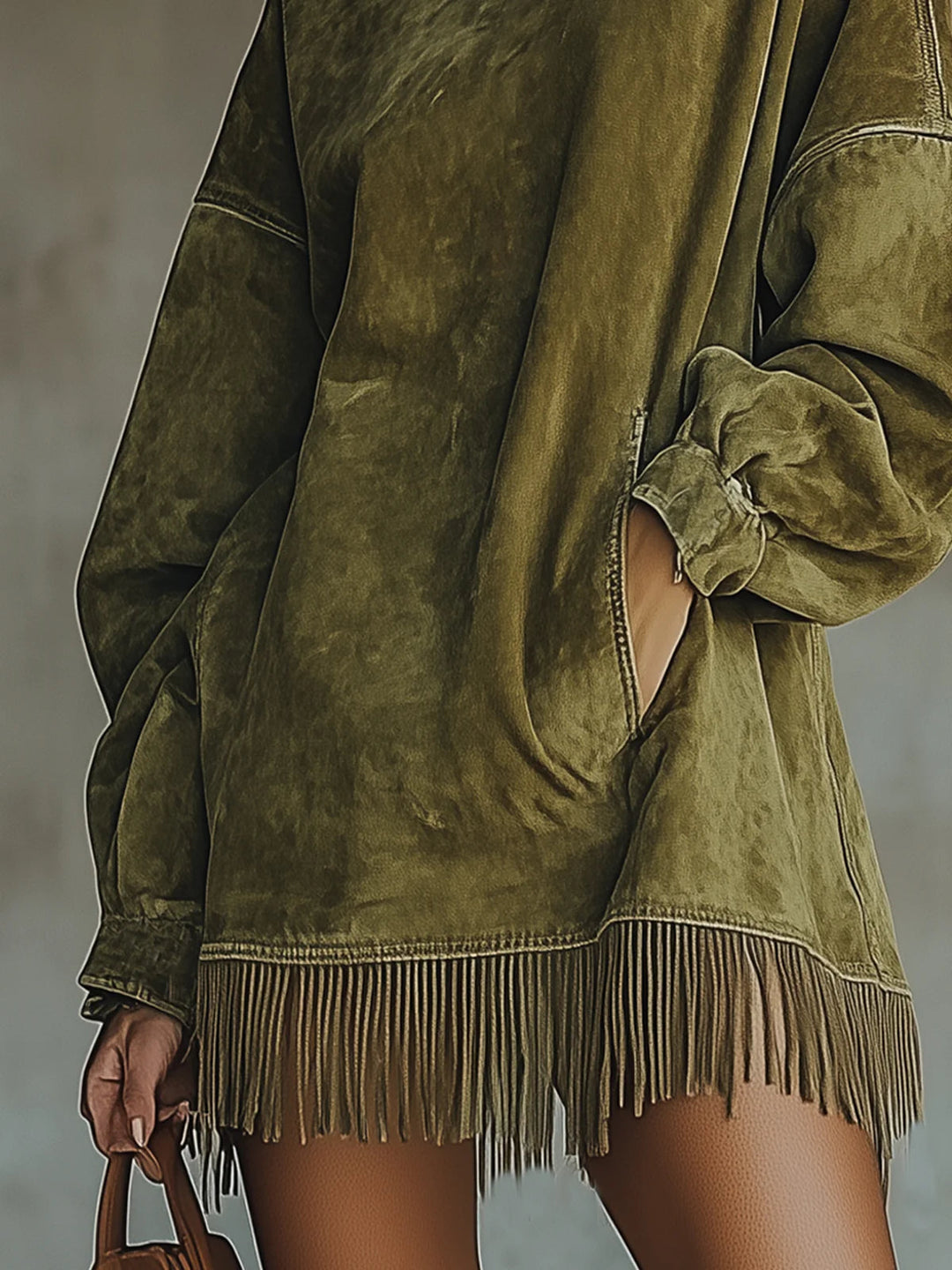 Women’s Oversized Faux Suede Fringed Mini Dress