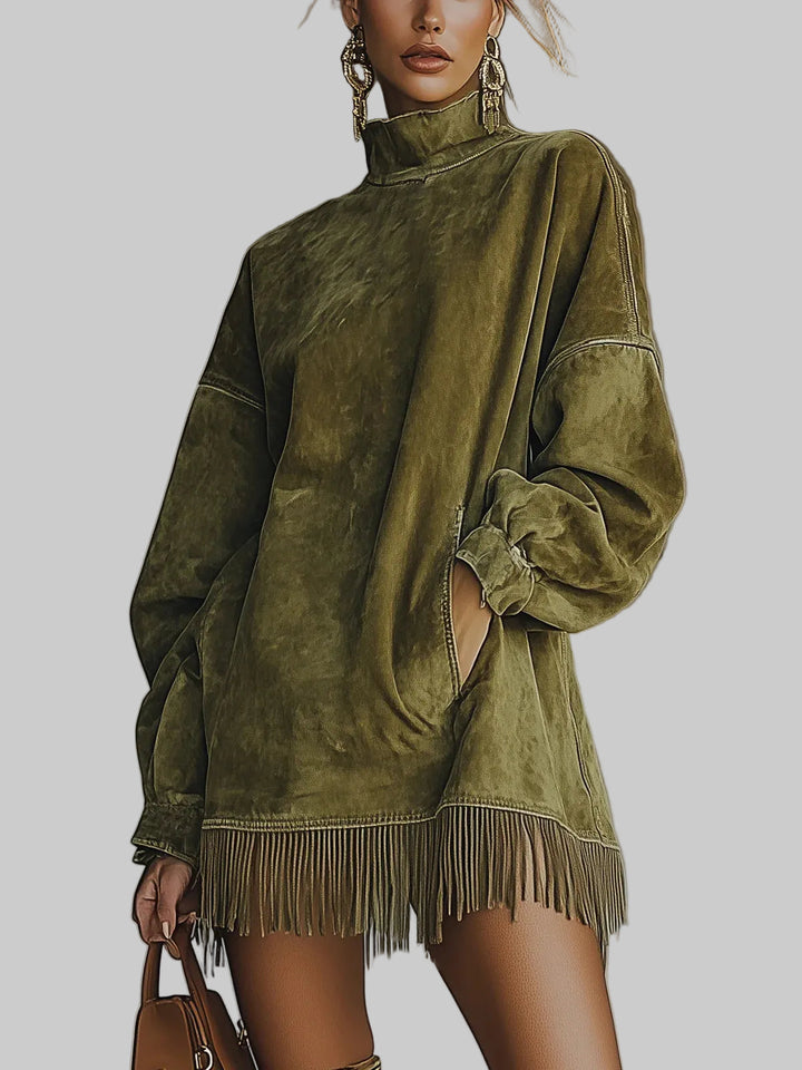 Women’s Oversized Faux Suede Fringed Mini Dress