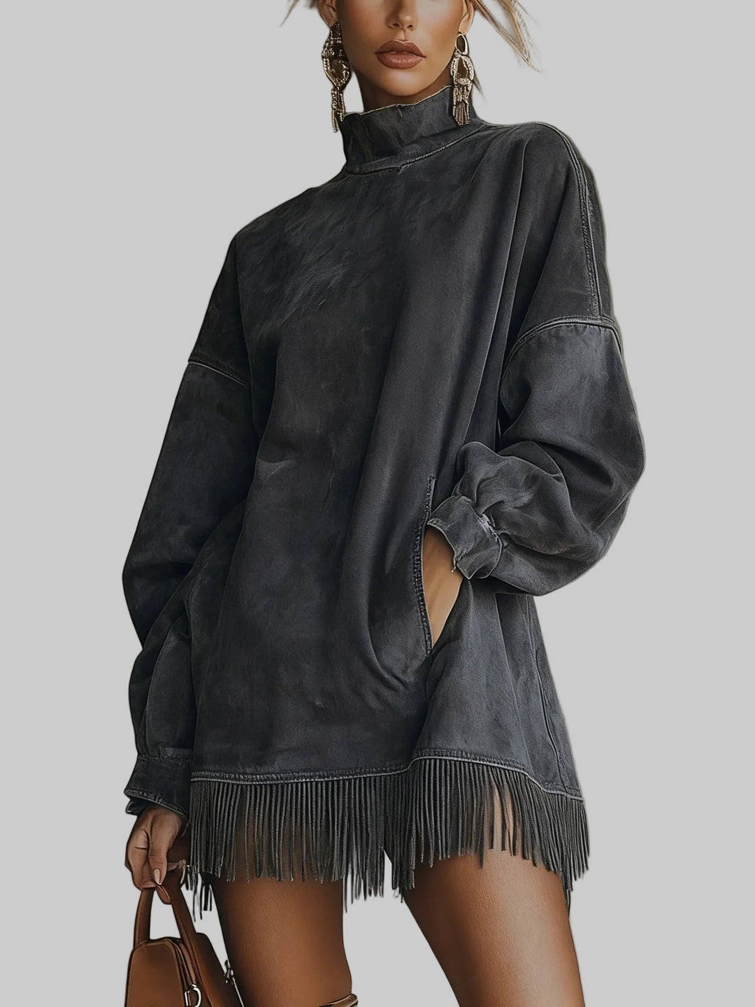 Women’s Oversized Faux Suede Fringed Mini Dress