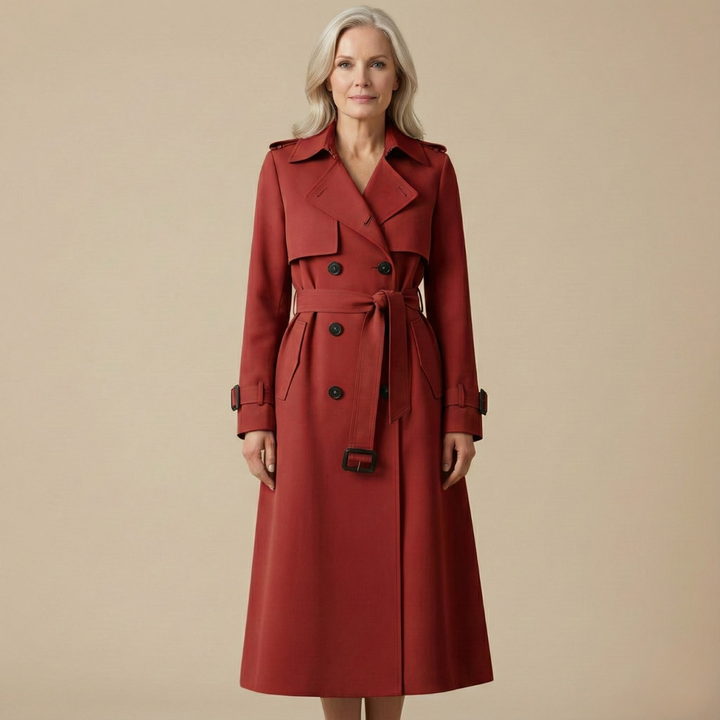 Women's Belted Lined Trench Coat - Red