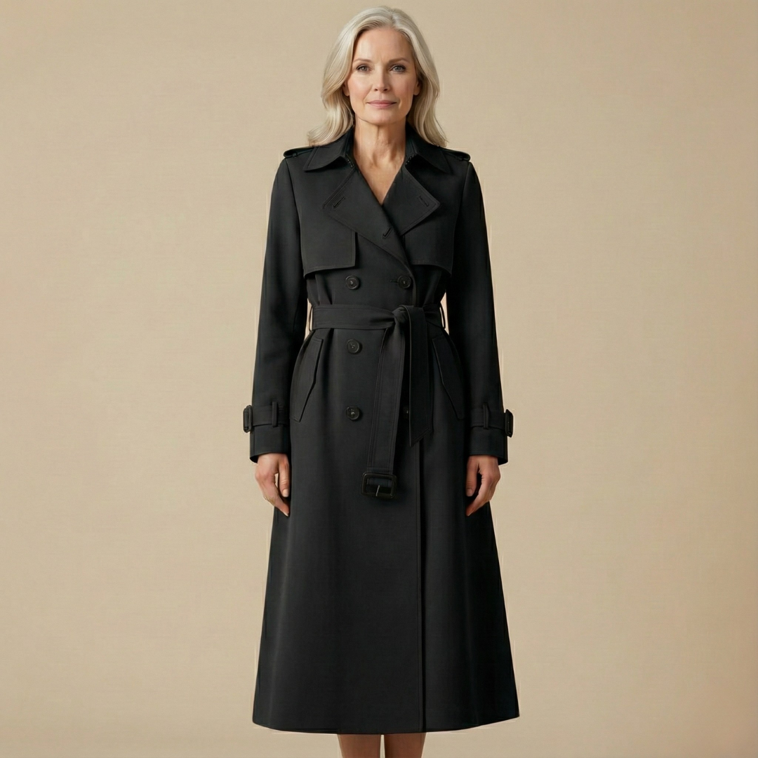 Women's Belted Lined Trench Coat - Black