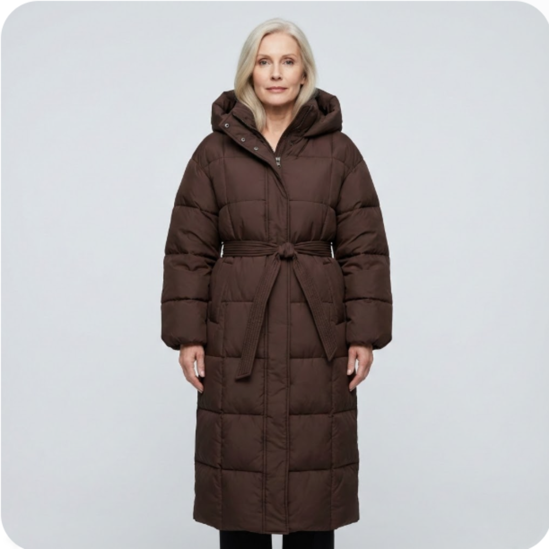 Women's Water-Resistant Long Belted Puffer Coat