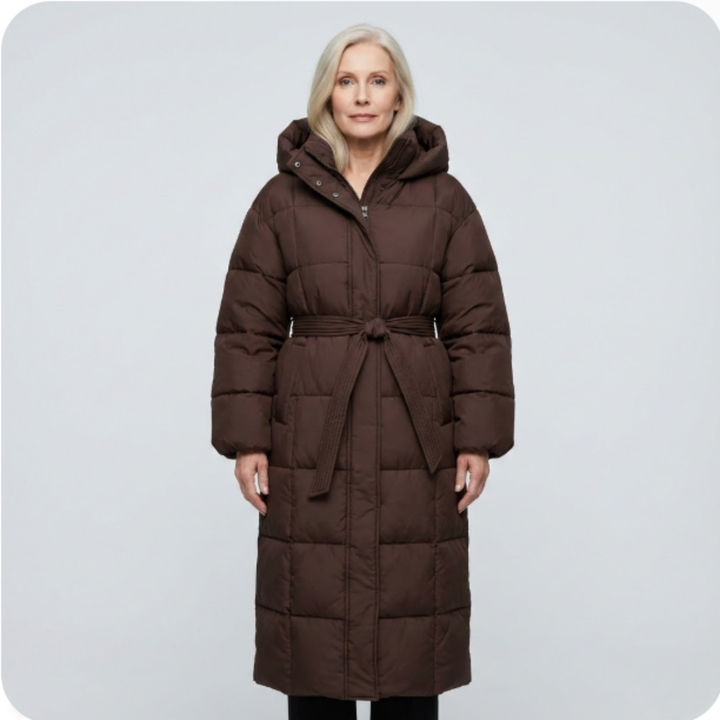 Women's Water-Resistant Long Belted Puffer Coat