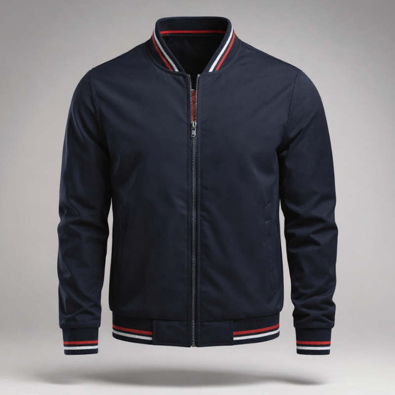 Men's Varsity Bomber Jacket with Contrast Ribbed Trim