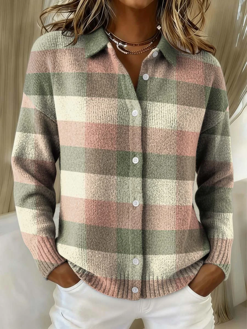 Women's Pastel Plaid Knit Cardigan - Multicolor