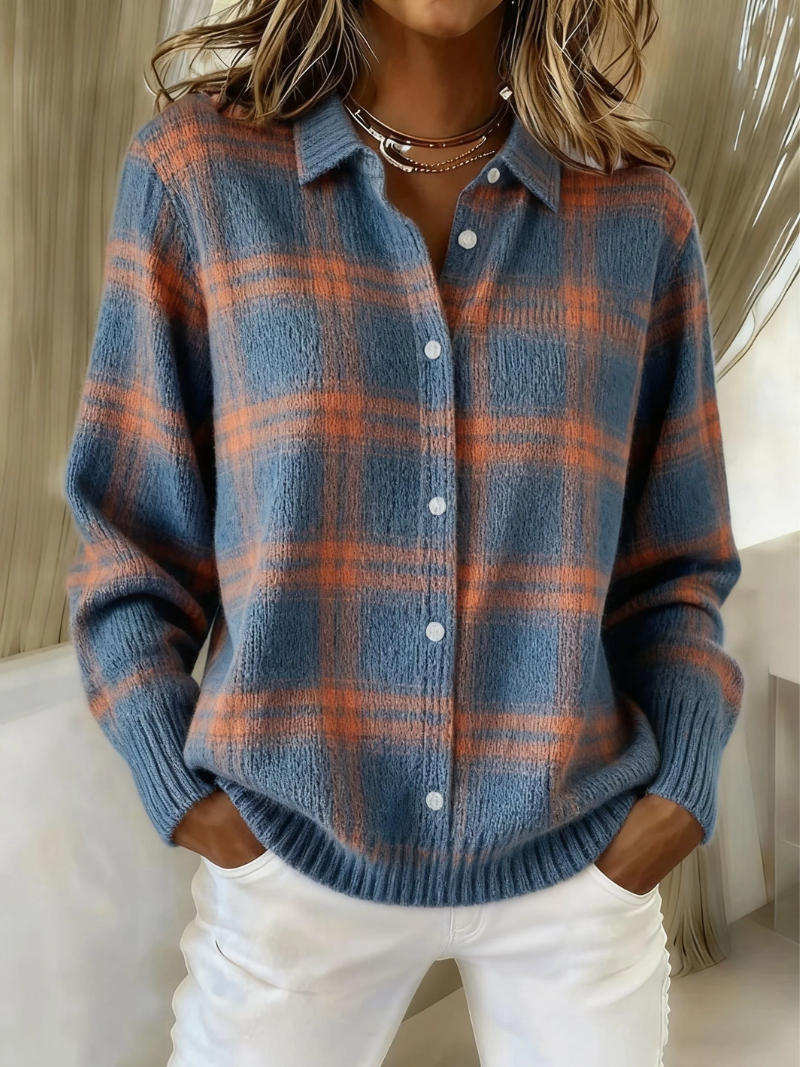 Women's Classic Check Knit Cardigan - Warm Blue