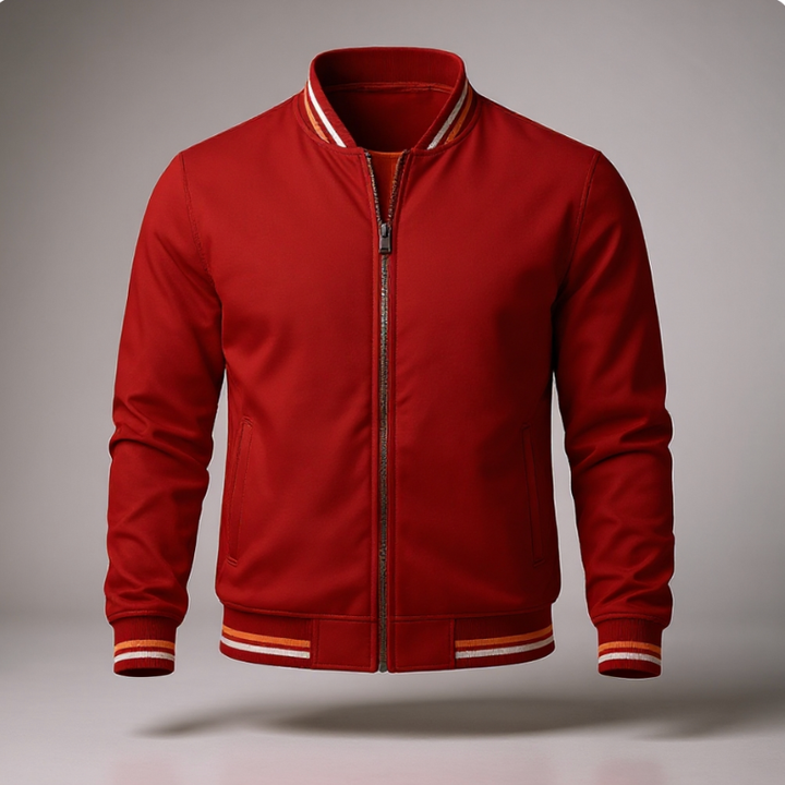 Men's Varsity Bomber Jacket with Contrast Ribbed Trim