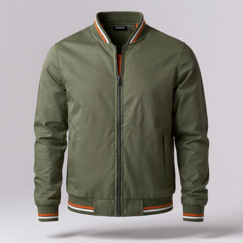 Men's Varsity Bomber Jacket with Contrast Ribbed Trim