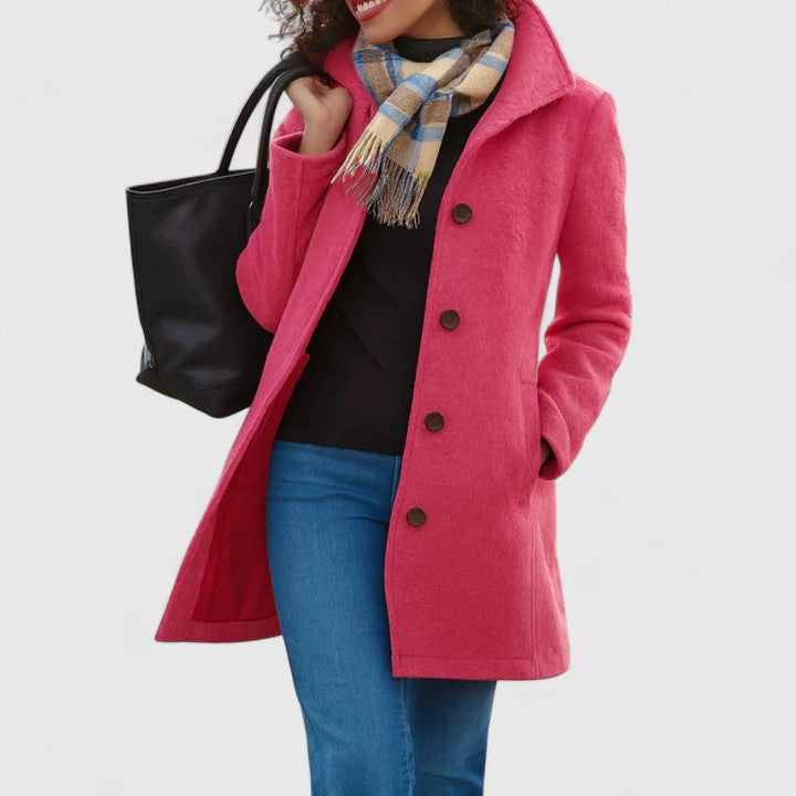 Women's Classic Button-Front Tailored Coat - Pink