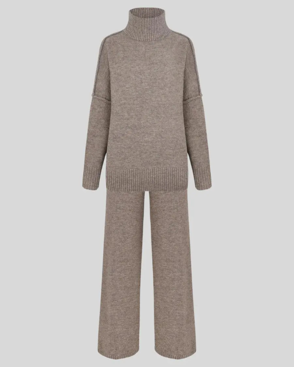 Women's Roll-Neck Knit Jumper & Wide-Leg Trouser Set