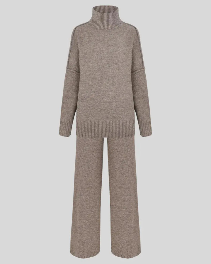 Women's Roll-Neck Knit Jumper & Wide-Leg Trouser Set