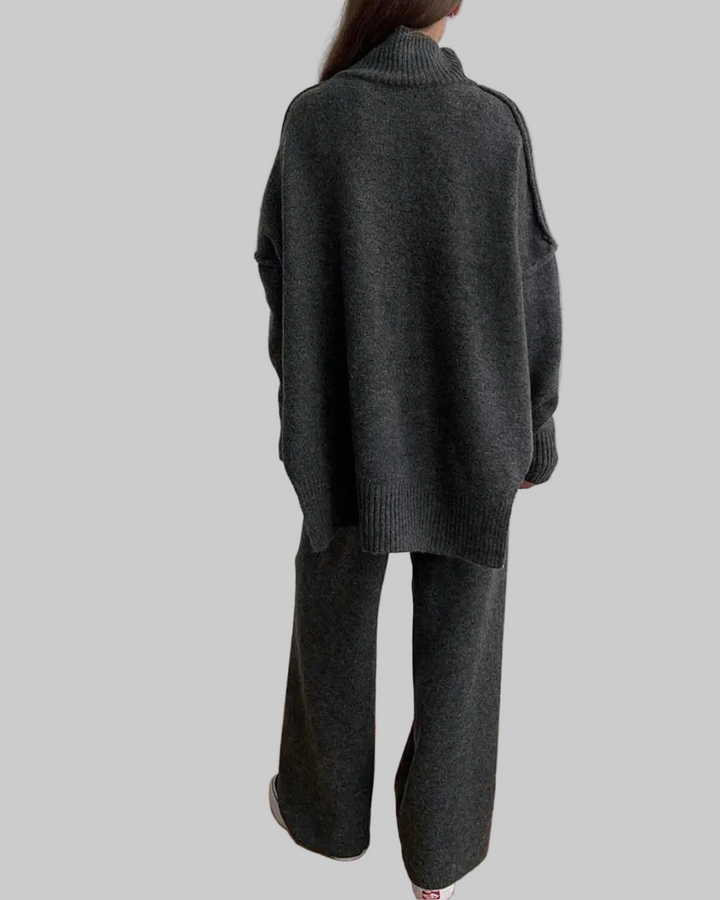 Women's Roll-Neck Knit Jumper & Wide-Leg Trouser Set