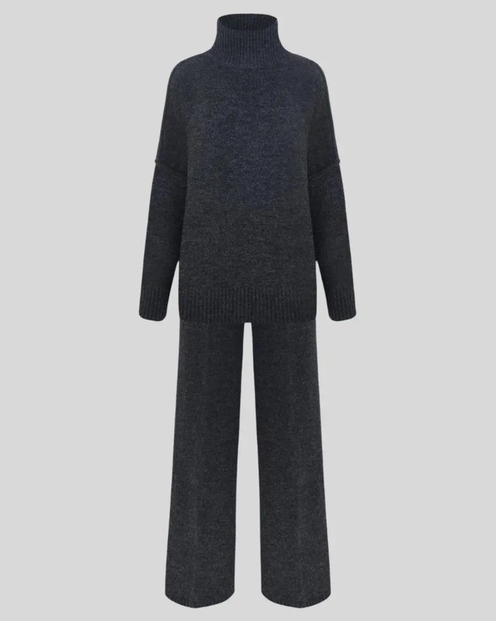Women's Roll-Neck Knit Jumper & Wide-Leg Trouser Set