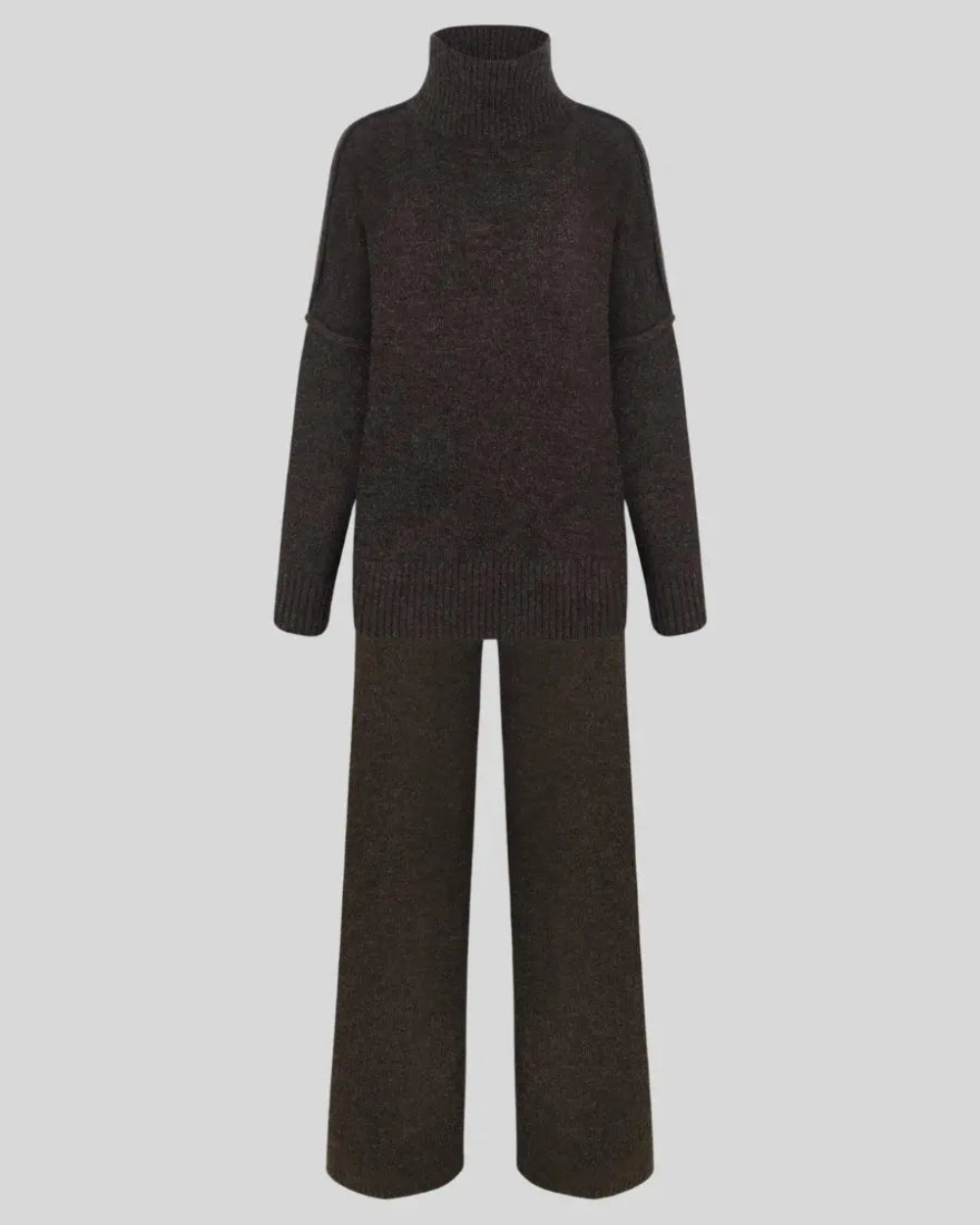Women's Roll-Neck Knit Jumper & Wide-Leg Trouser Set