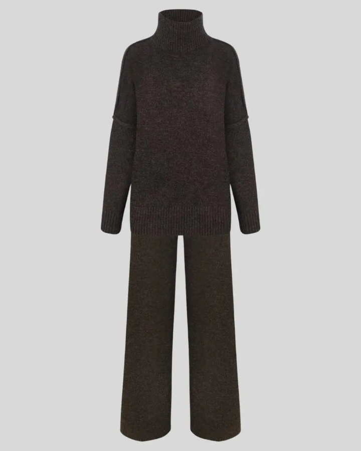 Women's Roll-Neck Knit Jumper & Wide-Leg Trouser Set