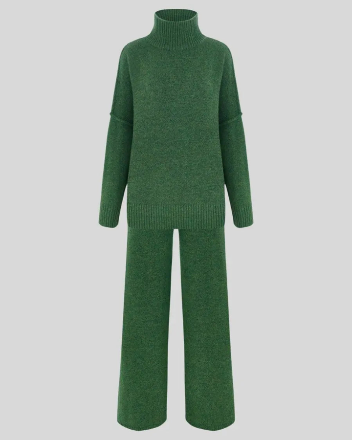 Women's Roll-Neck Knit Jumper & Wide-Leg Trouser Set