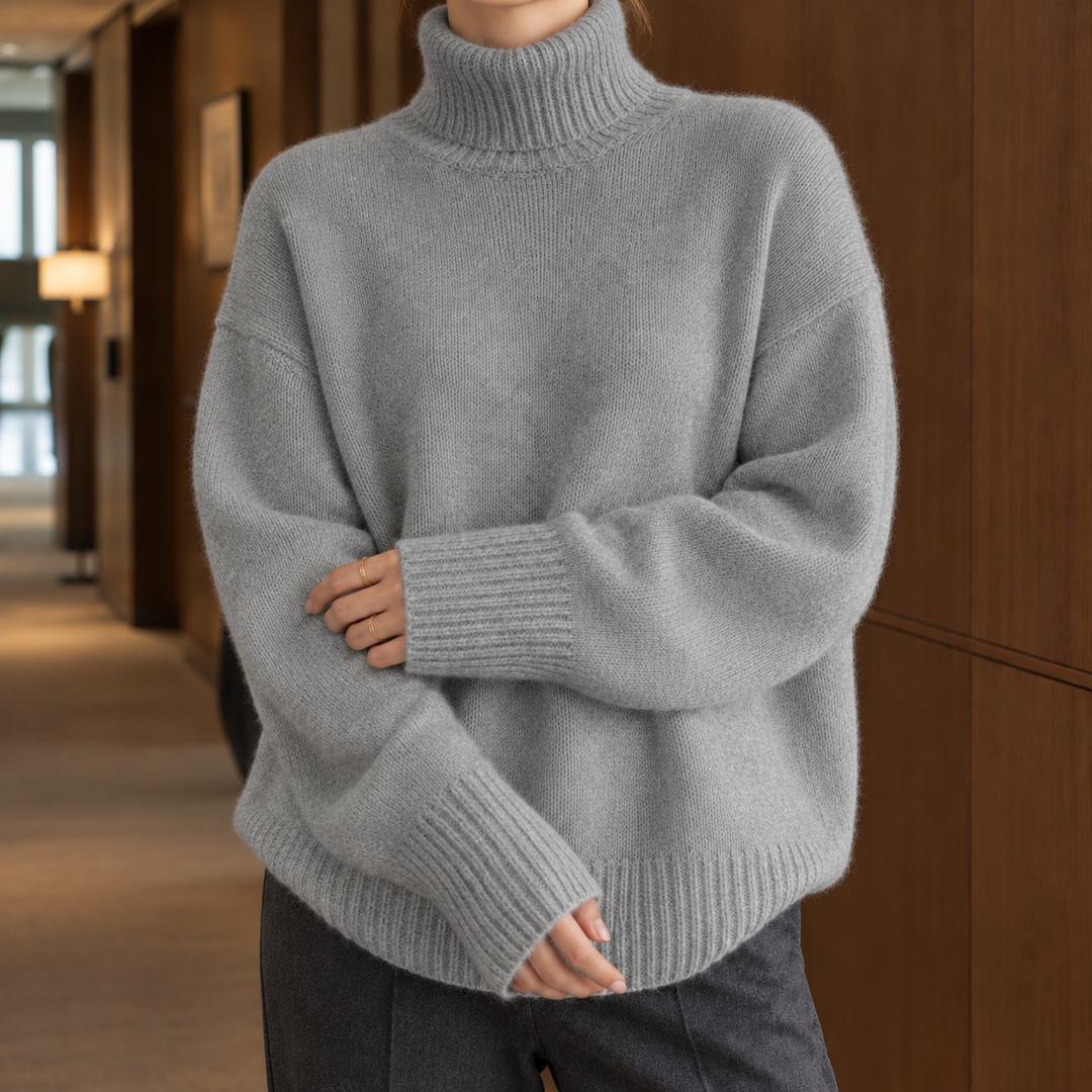Women's Oversized Ribbed Turtleneck Jumper - Grey