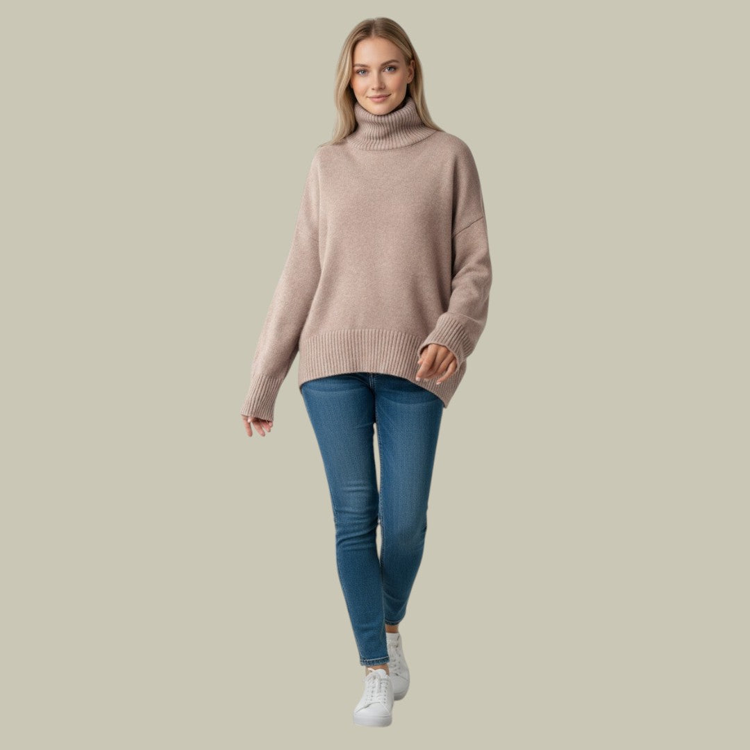 Women's Relaxed Turtleneck Knit Jumper - Beige