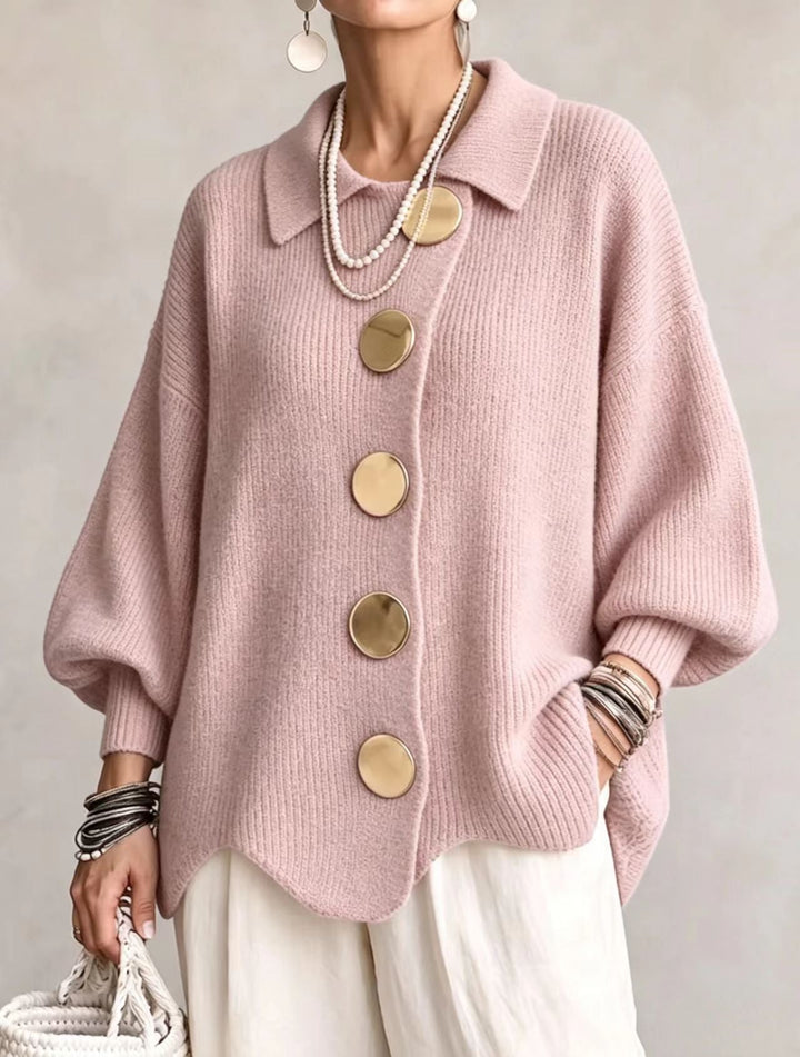 Women's Oversized Heavyweight Knit Lantern Sleeve Cardigan - Pink