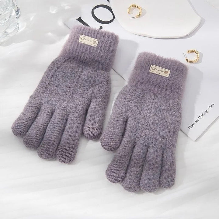 Women's Fluffy Knit Touchscreen Winter Gloves - Purple