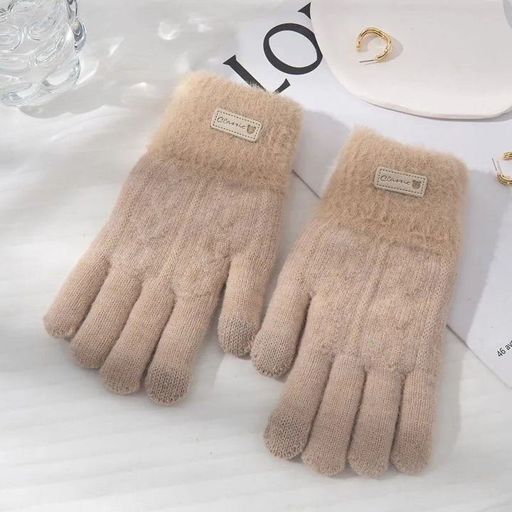 Women's Fluffy Knit Touchscreen Winter Gloves - Beige