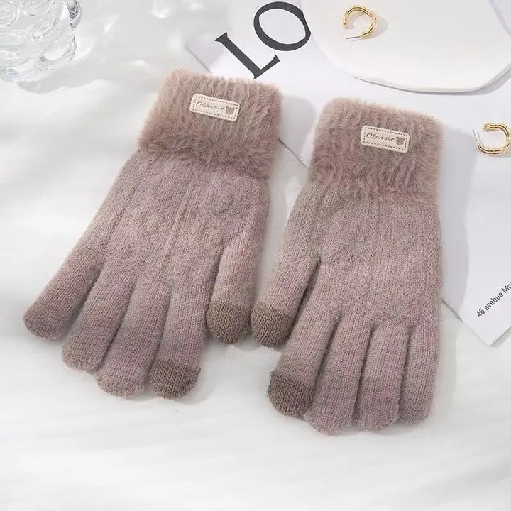 Women's Fluffy Knit Touchscreen Winter Gloves - Apricot
