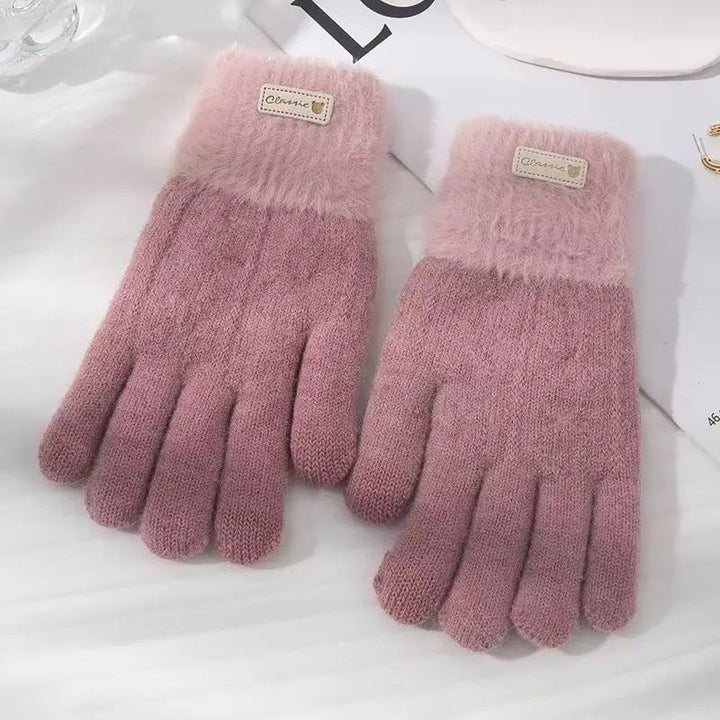 Women's Fluffy Knit Touchscreen Winter Gloves - Pink