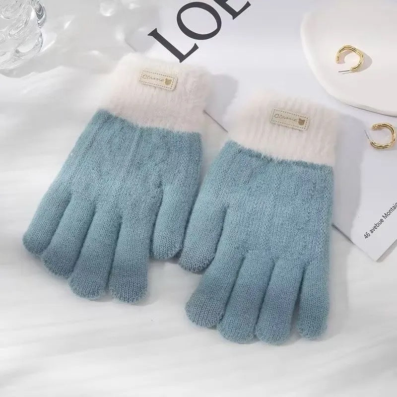 Women's Fluffy Knit Touchscreen Winter Gloves - Blue