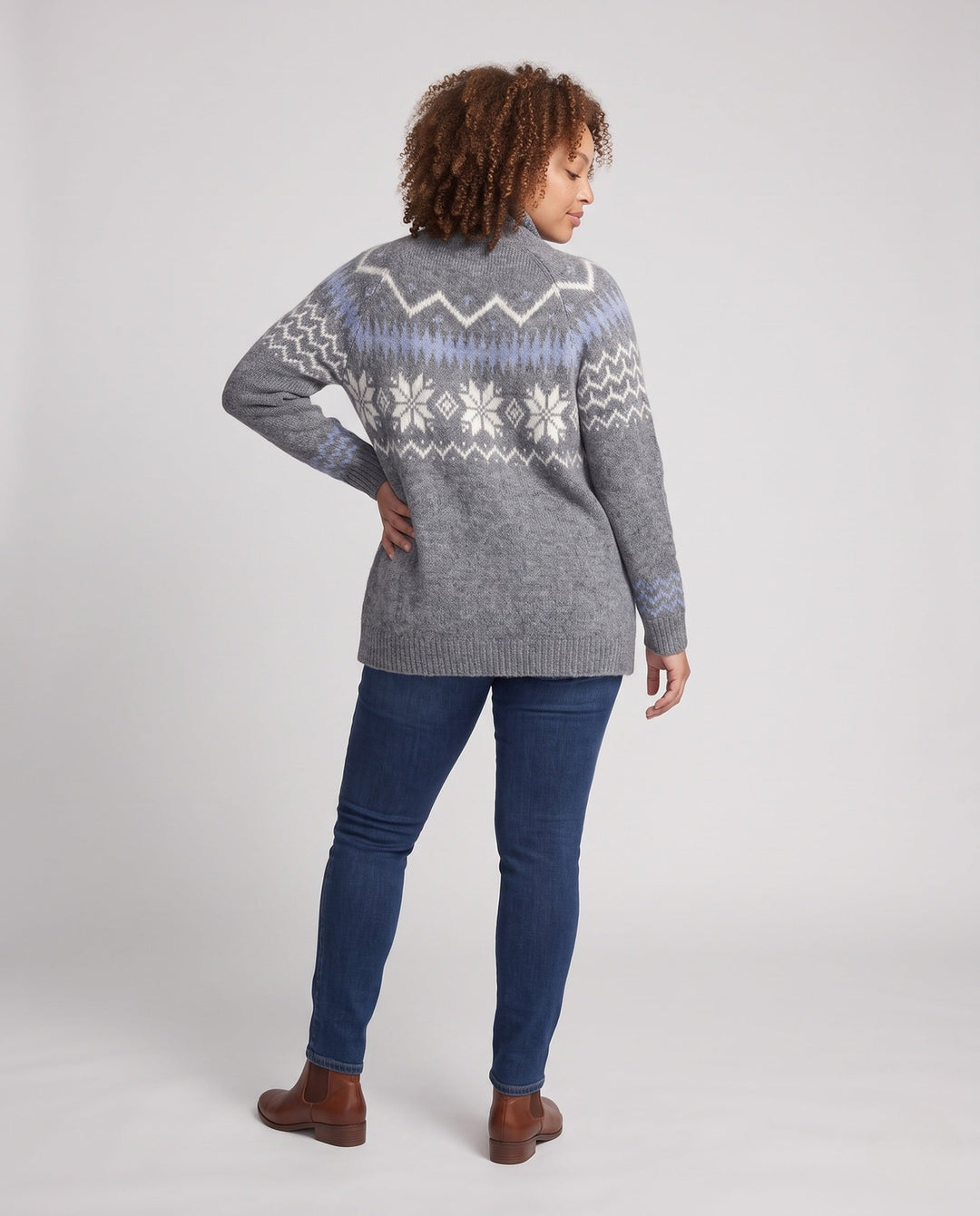 Women's Nordic Pattern High-Collar Button-Up Cardigan