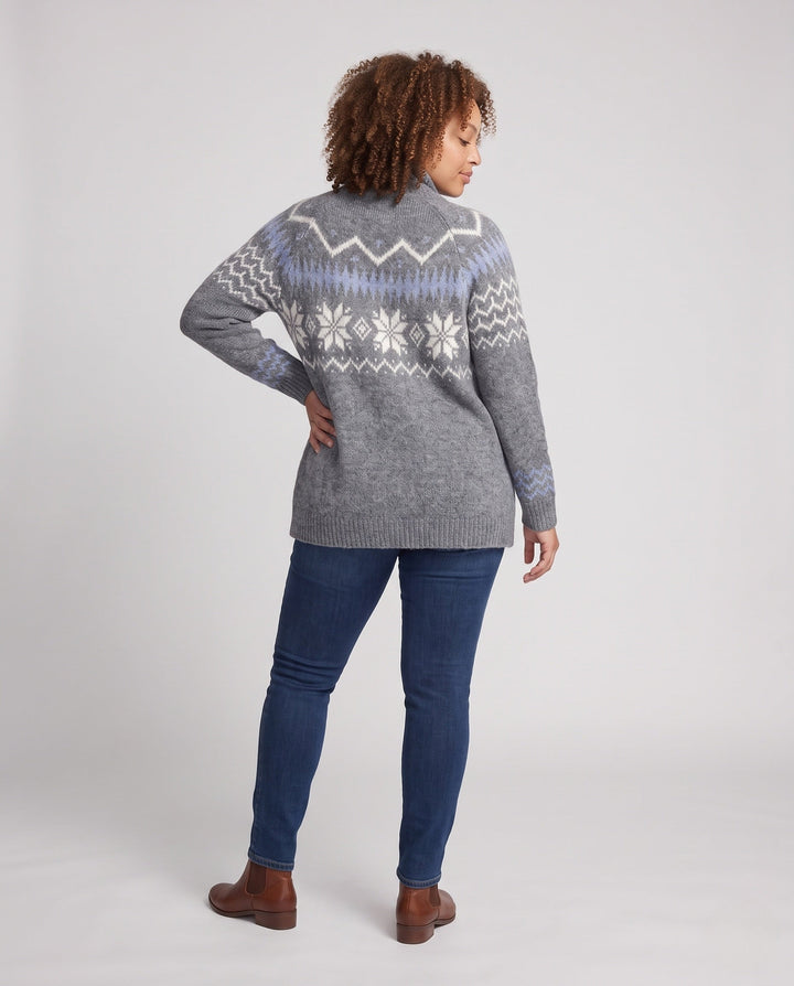Women's Nordic Pattern High-Collar Button-Up Cardigan