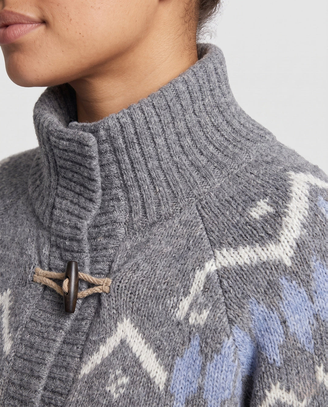 Women's Nordic Pattern High-Collar Button-Up Cardigan