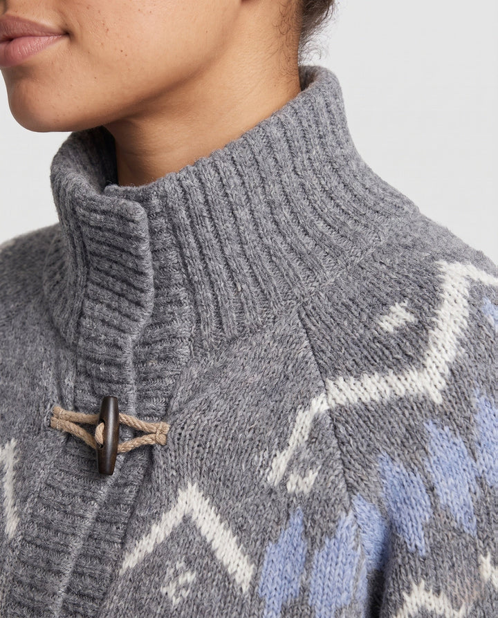 Women's Nordic Pattern High-Collar Button-Up Cardigan