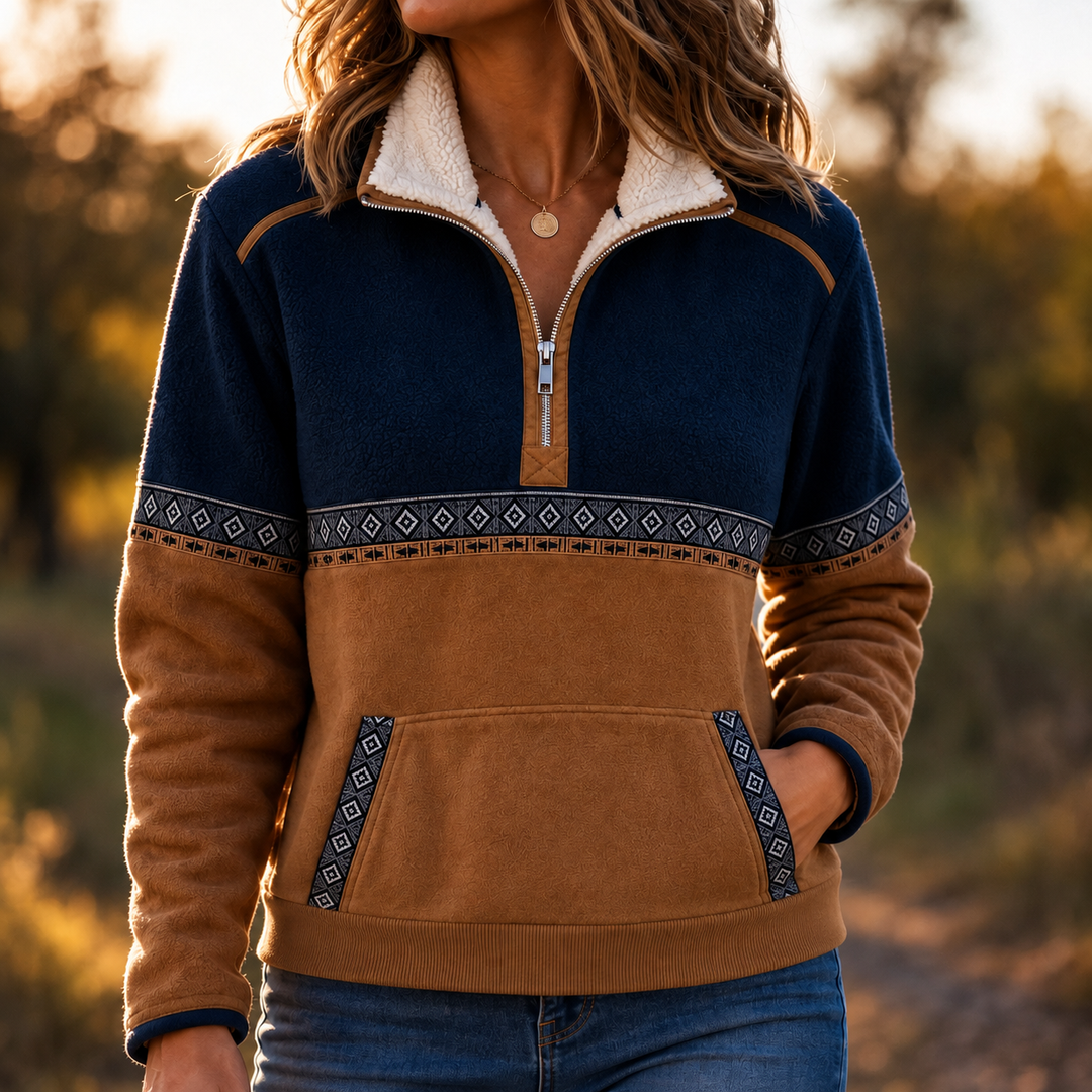 Women's Sherpa Collar Colour-Block Half-Zip Pullover
