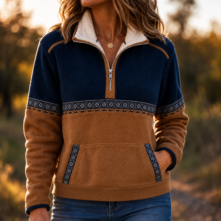 Women's Sherpa Collar Colour-Block Half-Zip Pullover