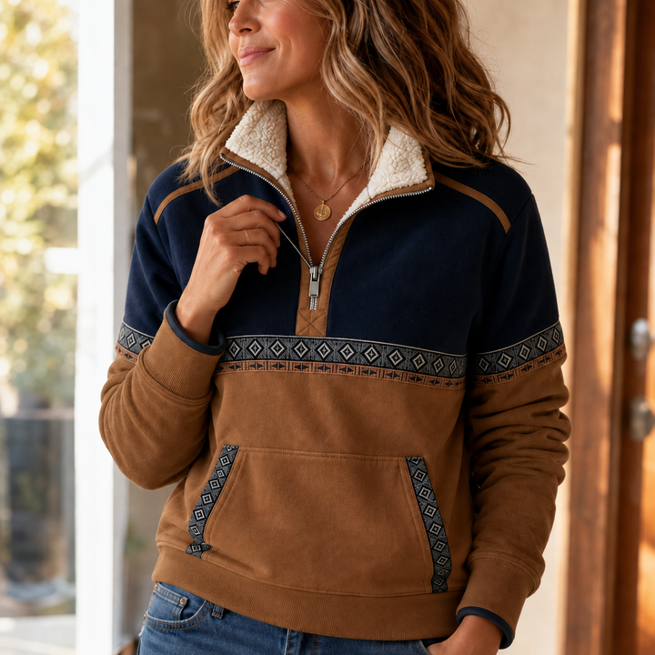 Women's Sherpa Collar Colour-Block Half-Zip Pullover