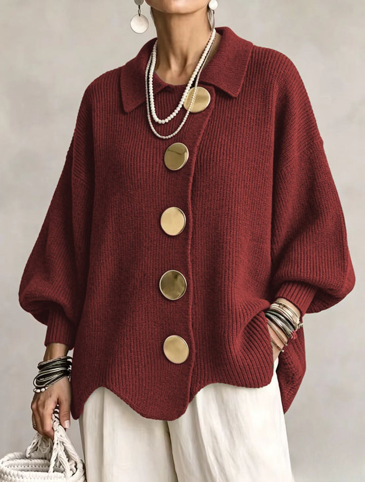 Women's Oversized Heavyweight Knit Lantern Sleeve Cardigan - Red