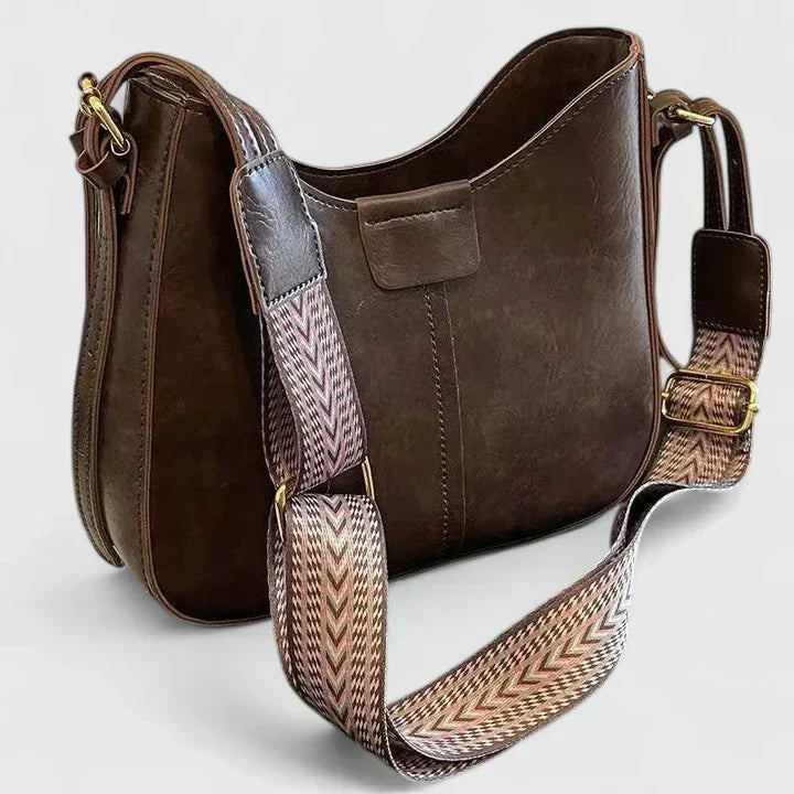 Hobo Shoulder Bag with Wide Patterned Strap