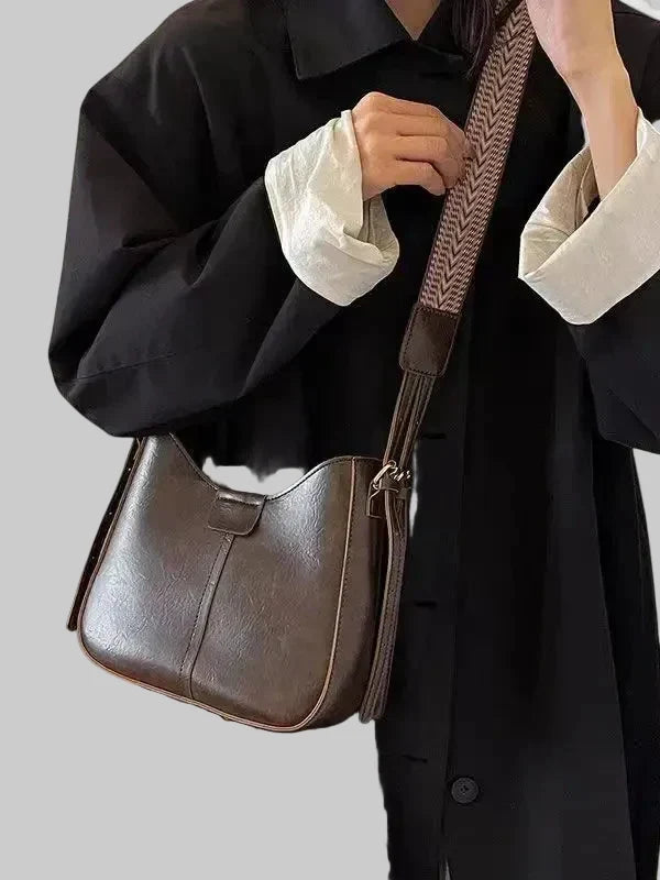 Hobo Shoulder Bag with Wide Patterned Strap