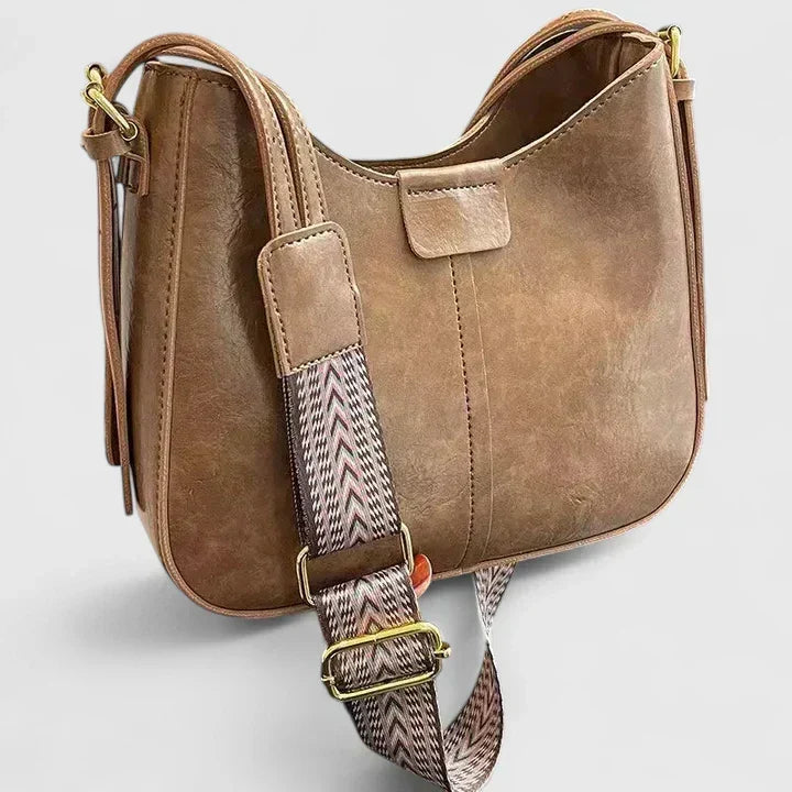 Hobo Shoulder Bag with Wide Patterned Strap