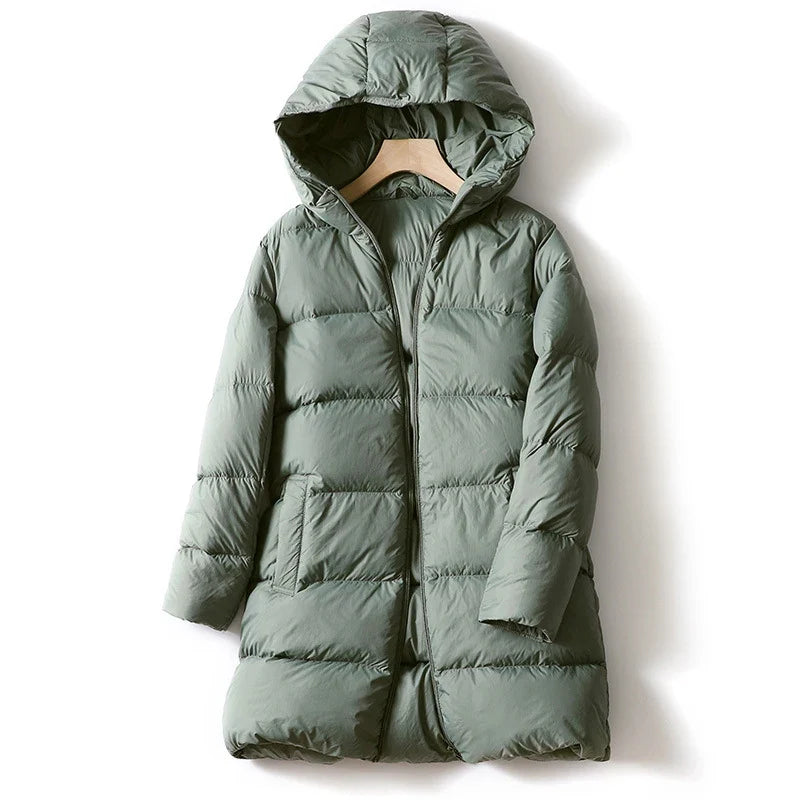 Women's Hooded Down Mid-Length Puffer Coat - Sea Foam