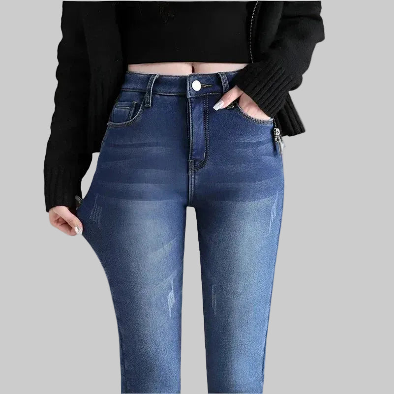 Women's High-Waisted Fleece-Lined Stretch Denim Jeans