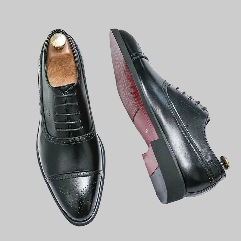 Men's Genuine Leather Cap-Toe Oxford Brogue Shoes