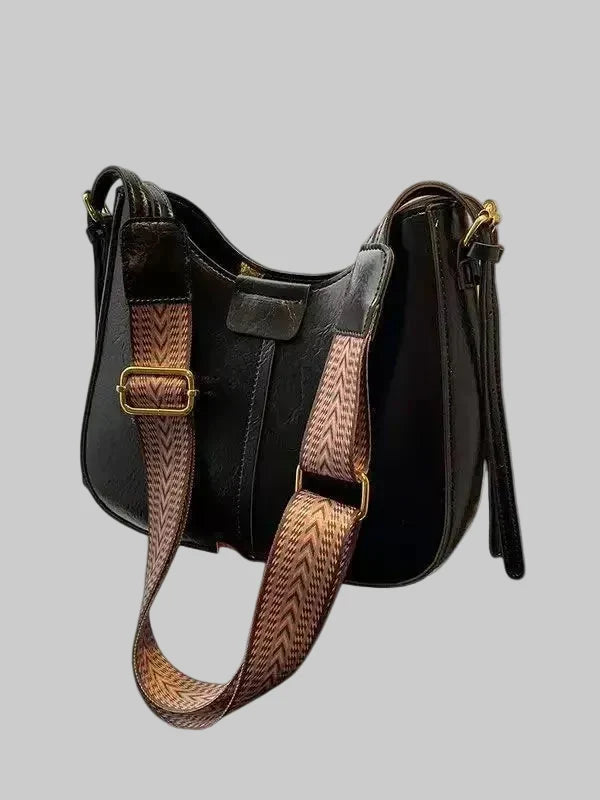 Hobo Shoulder Bag with Wide Patterned Strap