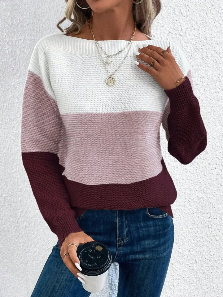 Women's Colour-Block Cashmere Turtleneck Jumper - Lotus Red