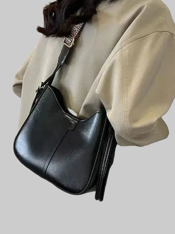 Hobo Shoulder Bag with Wide Patterned Strap