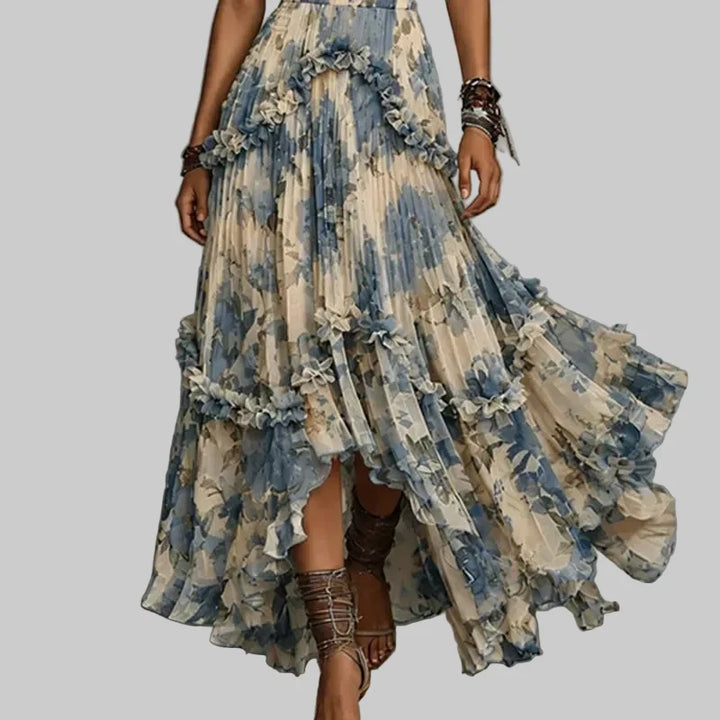 Strapless Floral Ruffle Maxi Dress