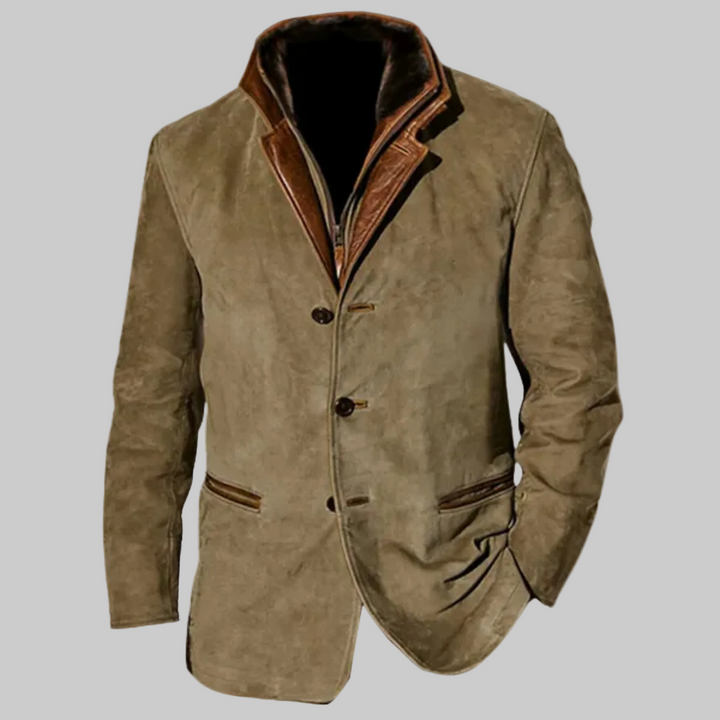 Relaxed Fit Vintage Jacket with Leather-Effect Details