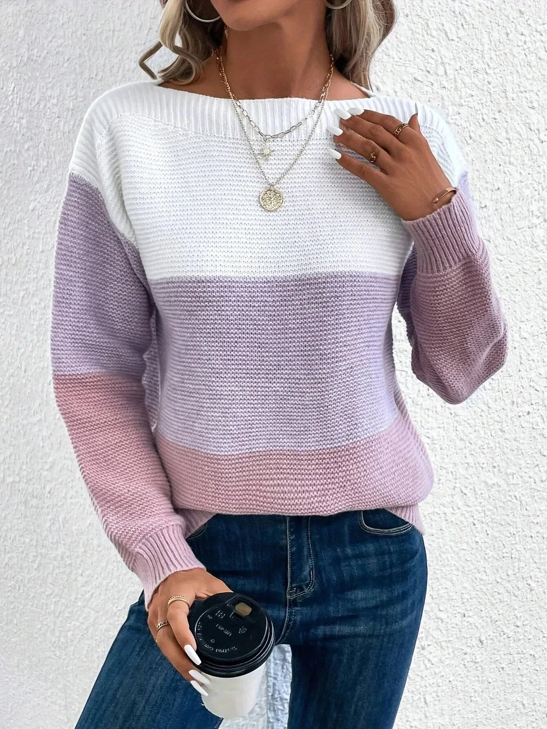 Women's Colour-Block Cashmere Turtleneck Jumper - Purple