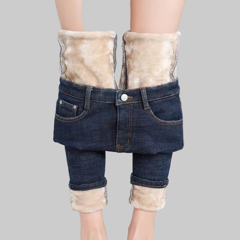 Women's High-Waisted Fleece-Lined Stretch Denim Jeans